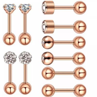 Stainless Steel 10 -Piece Diamond Barbell Earrings Nose Nose Nail Nails Puncture Jewelry