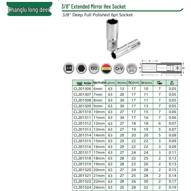 Changlu 3/8 Drive Extended Hex Socket