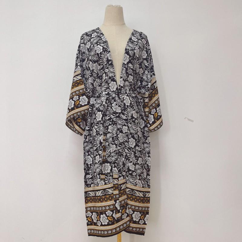 Boho Beach Cover Up Kimono Style Cotton Swimwear Overlay Women Lightweight UV Protection Coverup In 3 Colors