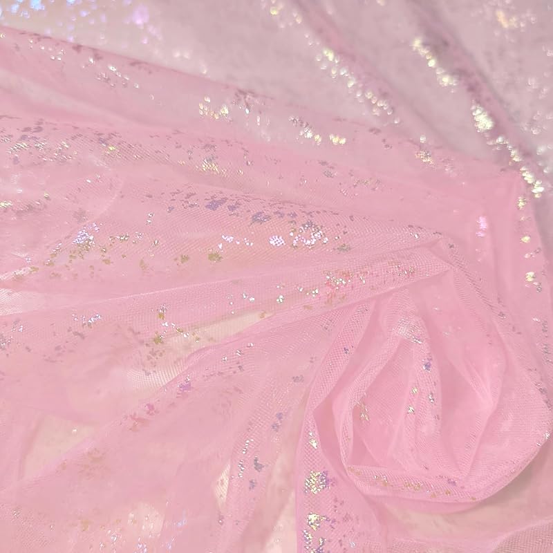 

[moonfarm] 2way lame tulle material Sparkling Width 150cm colorful race handicraft costume cloth (light pink, 1m)