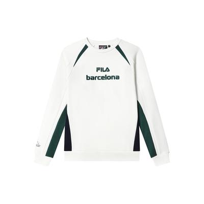 Letter Embroidery Color Block Round Neck Pullover Vintage American Sweatshirt Men Sweatshirt Cloud-White F11M319201F-WT