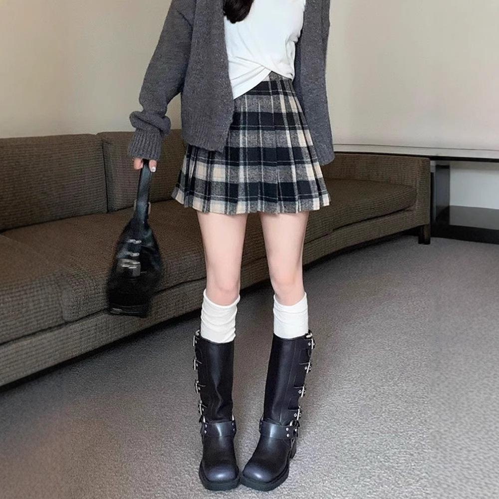 Плиссированная юбка Женская Весенняя, Осенняя и Зимняя Новая Юбка А-силуэта с высокой талией и защитой от просвечивания XXL чёрный