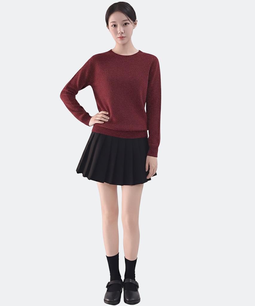 Keulleiseu 100% Wool Heather Round Neck Knit Sweater_Brown