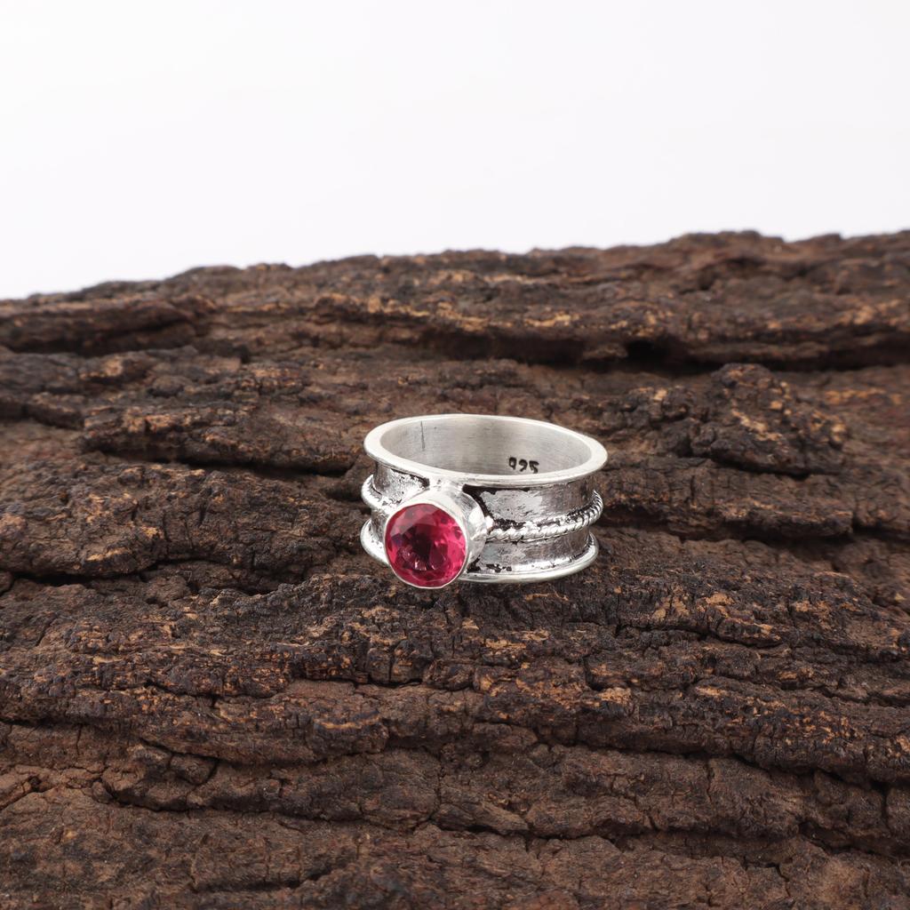 Pink Rubellite Gemstone Jewelry, 925 Sterling Silver Ring, Handmade Charming Ring, Bohemian Rubellite Ring For Grandma Gift