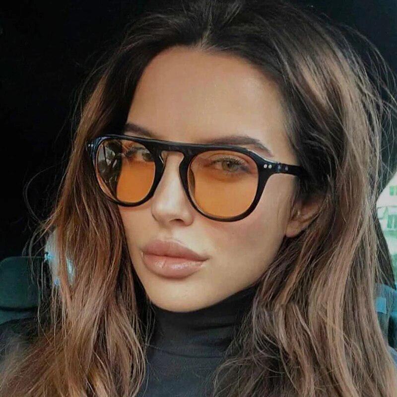 Myopia Sunglasses Women's Black/Orange Square Sunglasses Designer Stylish Sun Eyewear Retro Unique Rice Nail Oculos De Sol Cm