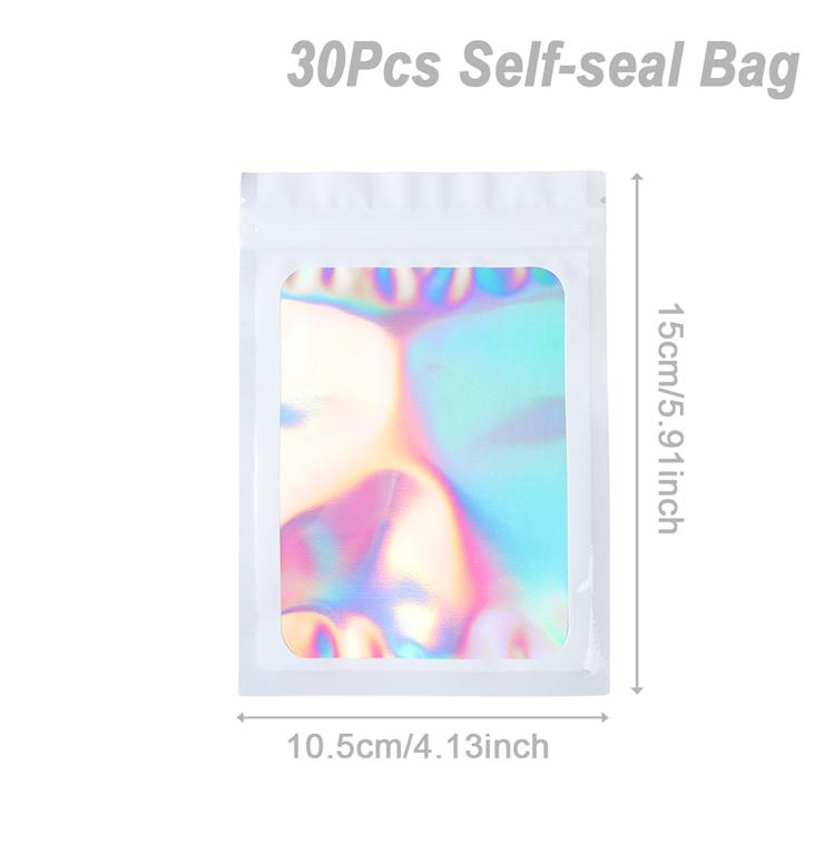 30 Stück holografische wiederverschließbare Mylar-Beutel in Laserfarbe, Kunststoff-Verpackungsbeutel, Schmuck, Einzelhandel, Aufbewahrungsbeutel, Geschenkbeutel mit Reißverschluss