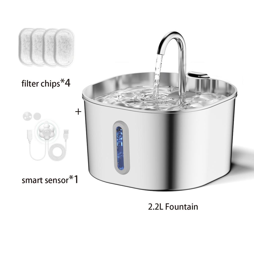 2.2L Automatic Stainless Steel Square Cat Water Fountain Pet Water Fountain with Window (without 5V 1A Socket)