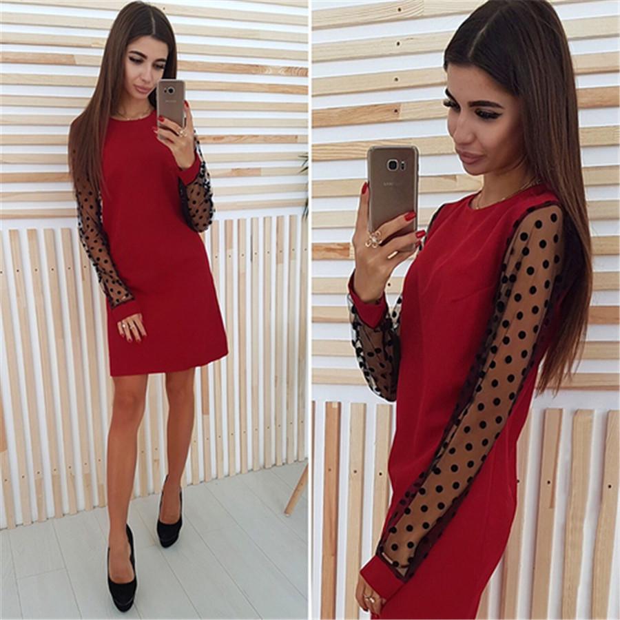 2019 European & American Mesh Spliced Slimming Mini Dress