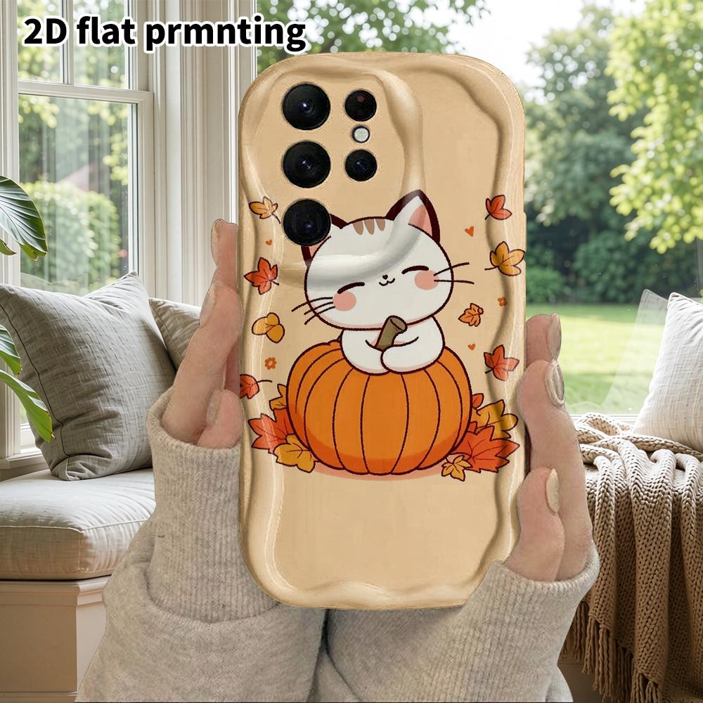 Phone Case: 2D Flat Samsung Galaxy A34 A35 M05 M06 S20 S22 S21 FE Plus 5G Protective Case, Couple Style, Little Pumpkin Cat, Christmas and Halloween G