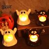 Ghost Shaped Candle Holder Halloween with LED Candle Cute Tea Light Safe Indoor Holder Spooky Tabletop Decoration for Home Decor Holiday