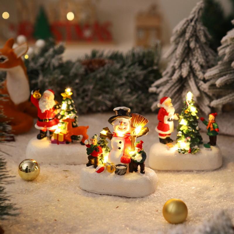 Christmas Gift Christmas Decorations Resin Small House Micro Landscape Luminous Santa Claus Desktop Ornaments