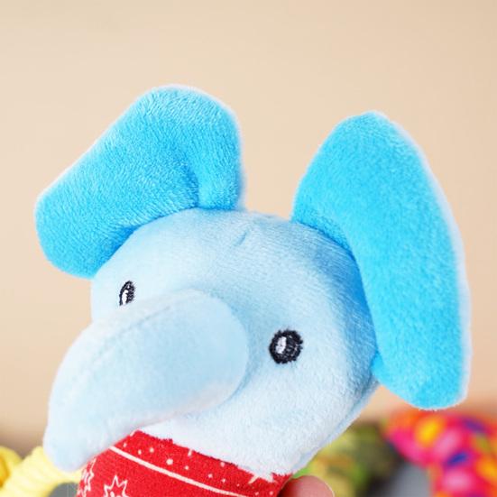 Stuffed Elephant Dog Toy with Rope Arm Squeaky Plush Animal Dog Chew Toy Interactive Tug-of-War Toy for Dogs Teeth Cleaning Puppy Teething