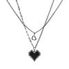 Korean Fashion Black Love Pixel Peach Heart Double Layer Womens Necklace For Fine Female Pendant Necklaces Party Jewelry
