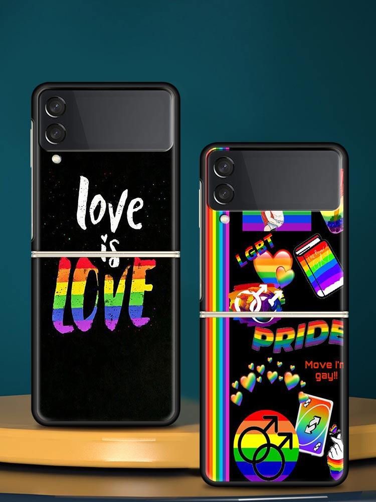 Gay Lesbian Rainbow Pride Hard PC Phone Case For Samsung Galaxy Z Flip 7 6 5 4 Black Cover For Galaxy Z Flip 3 Foldable Shell