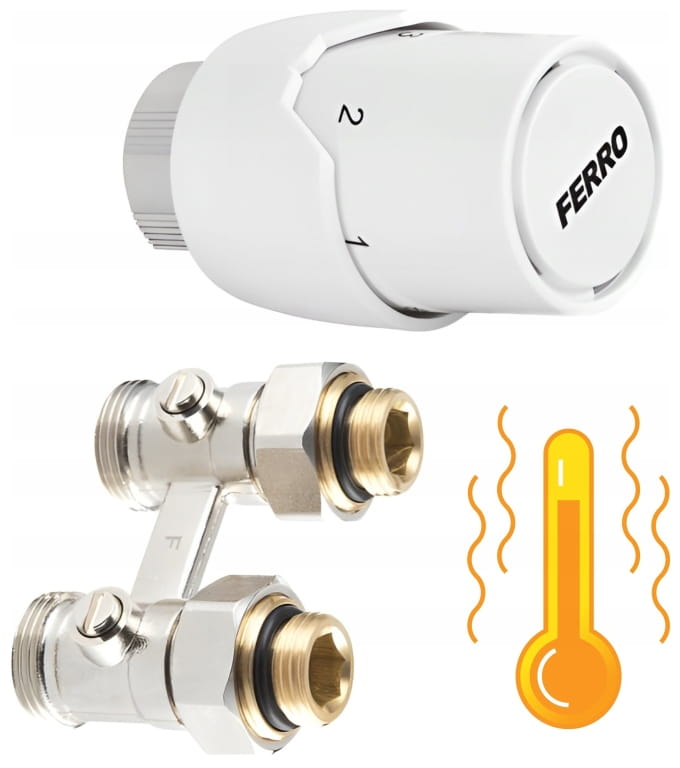 Straight Thermostatic Valve Set for Bottom-Connected Radiators with GT20 Head