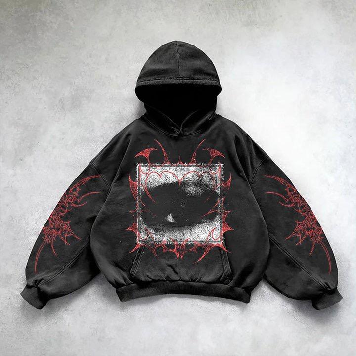 RogueWave Heavy Washed Man Hoodie Sweatshirt Y2k Gothic Clothes Retro Streetwear Pattern Women Pullover Casual Fashion for Men Harajuku