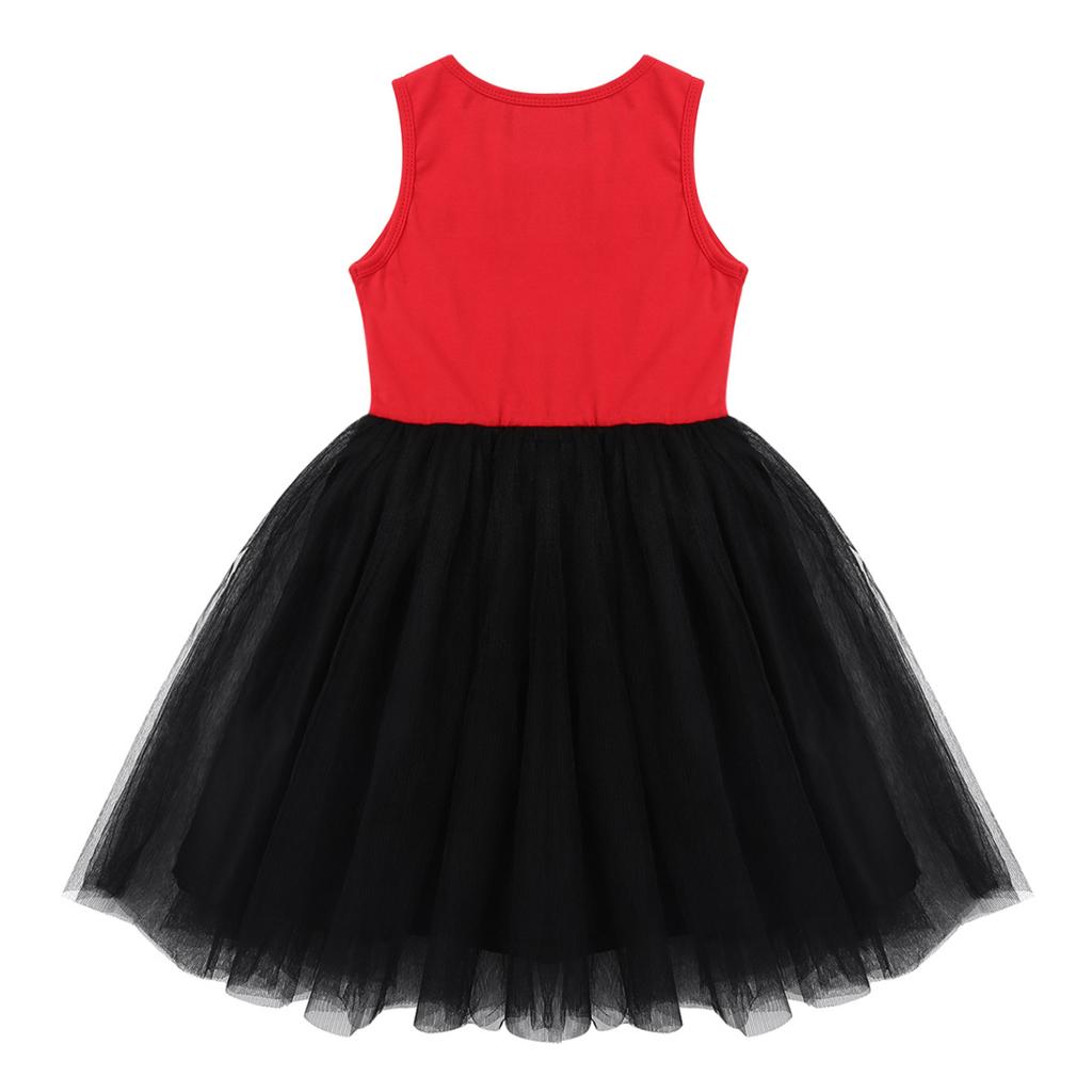 Kids Girls Sleeveless Bowtie Mesh Tutu Dress For Halloween Christmas Cosplay Birthday Party Fancy Dress Up