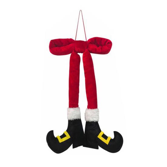 

Christmas Velvet Elf Leg Decoration Handmade Home Office Festival Holiday Party Window Door Xmas Tree Hanging Plush Bow Ornament 1pc