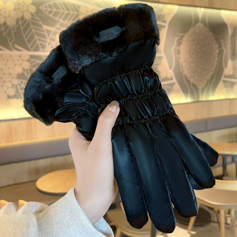 Women's Winter Thickened Fleece Thermal Cotton Waterproof Touchscreen Gloves Cold And Wind Resistant Ski Gloves
