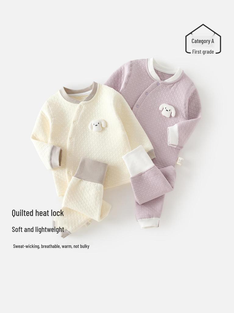 Infant Quilted Winter Set: Baby Warm Underwear with Split Clothes, Autumn Pants & Shirts