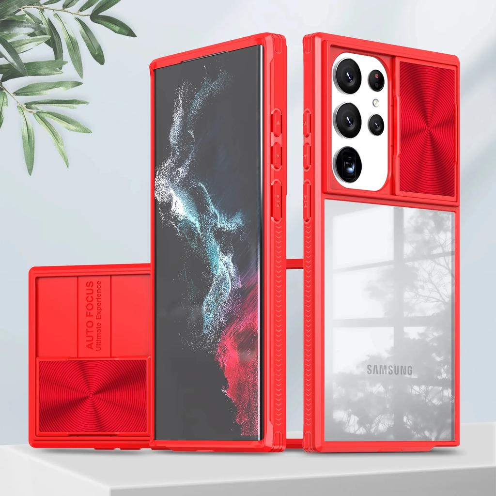 Luxury Sliding Window Armor Phone Case For Samsung Galaxy S24 S23 S22 Plus Ultra Push Camera Protection Shockproof Hard Cover