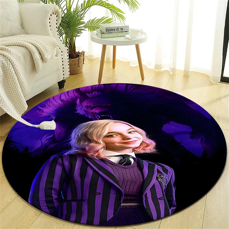 1pc Addams Family Wednesday Enid1 Design Printed Area Round Carpet for Bedroom Living Room Home Decor Rugs Mat Non Slip Mat Rug for Bedside