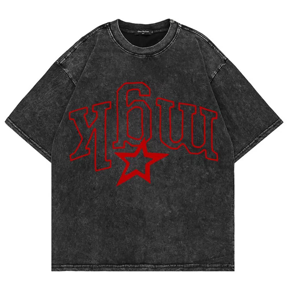 Vintage vyprané tričko Mgk Lost Americana Letní móda Pánské Streetwear Hip Hop Oversize Kyselý wash Trička Topy