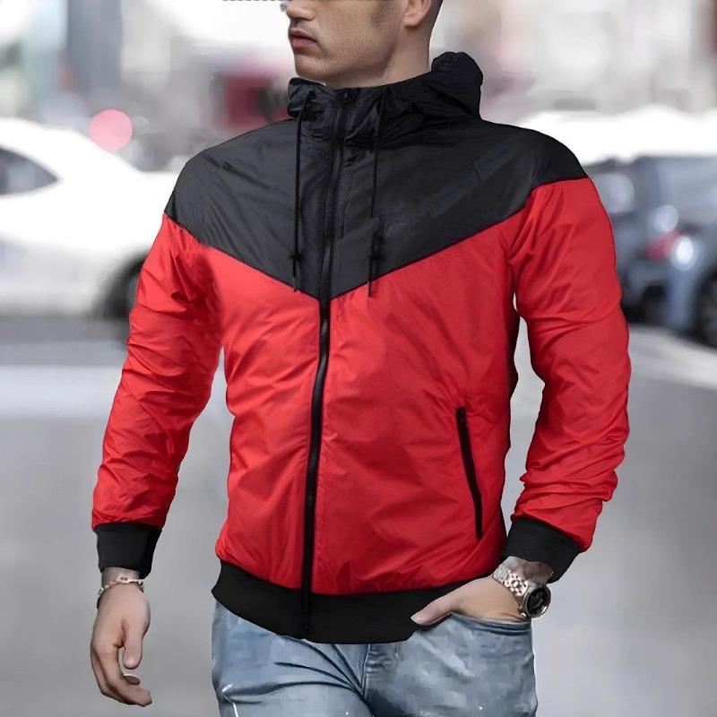 

Спортивная ветровка мужская весенне-осенняя тонкая куртка для улицы с капюшоном повседневная куртка S красный