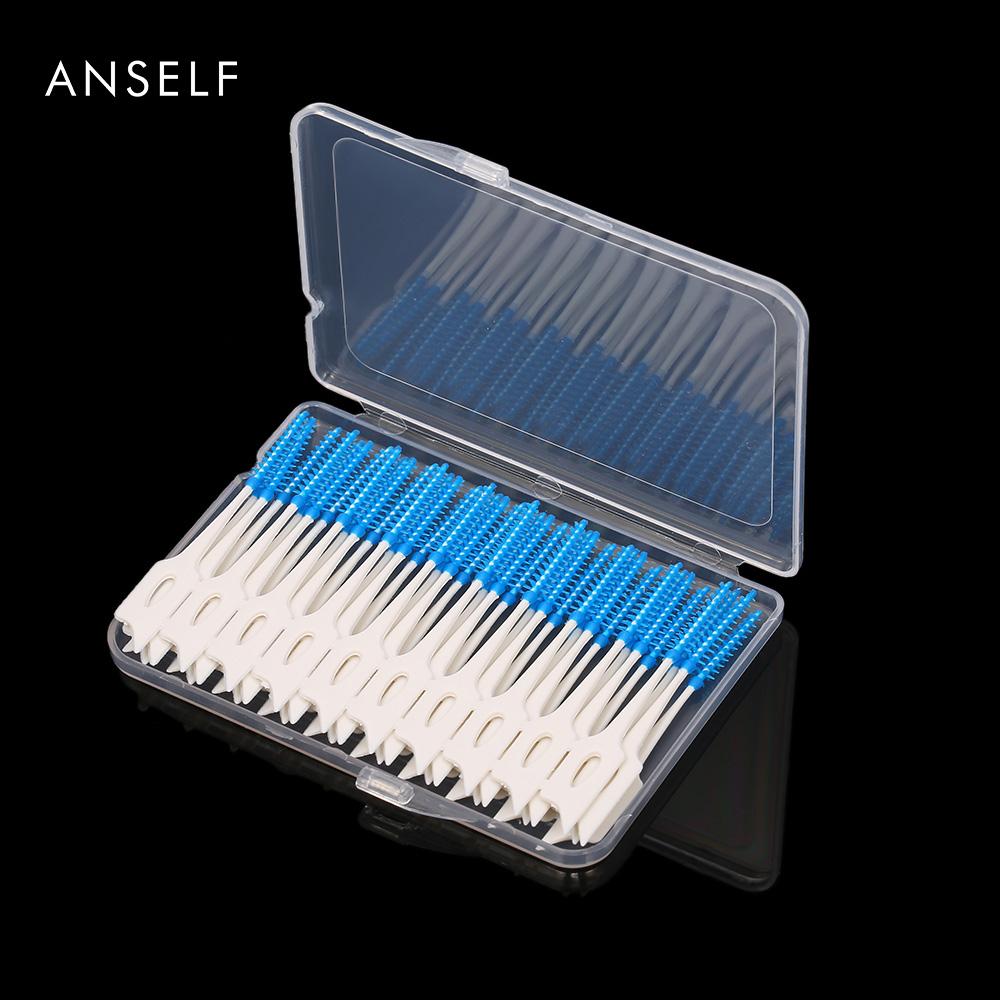 Anself 40pcs Double ended Toothpick Soft Silicone Tooth Picks Dental Floss Interdental Brush Teeth Stick Hygiene Tools