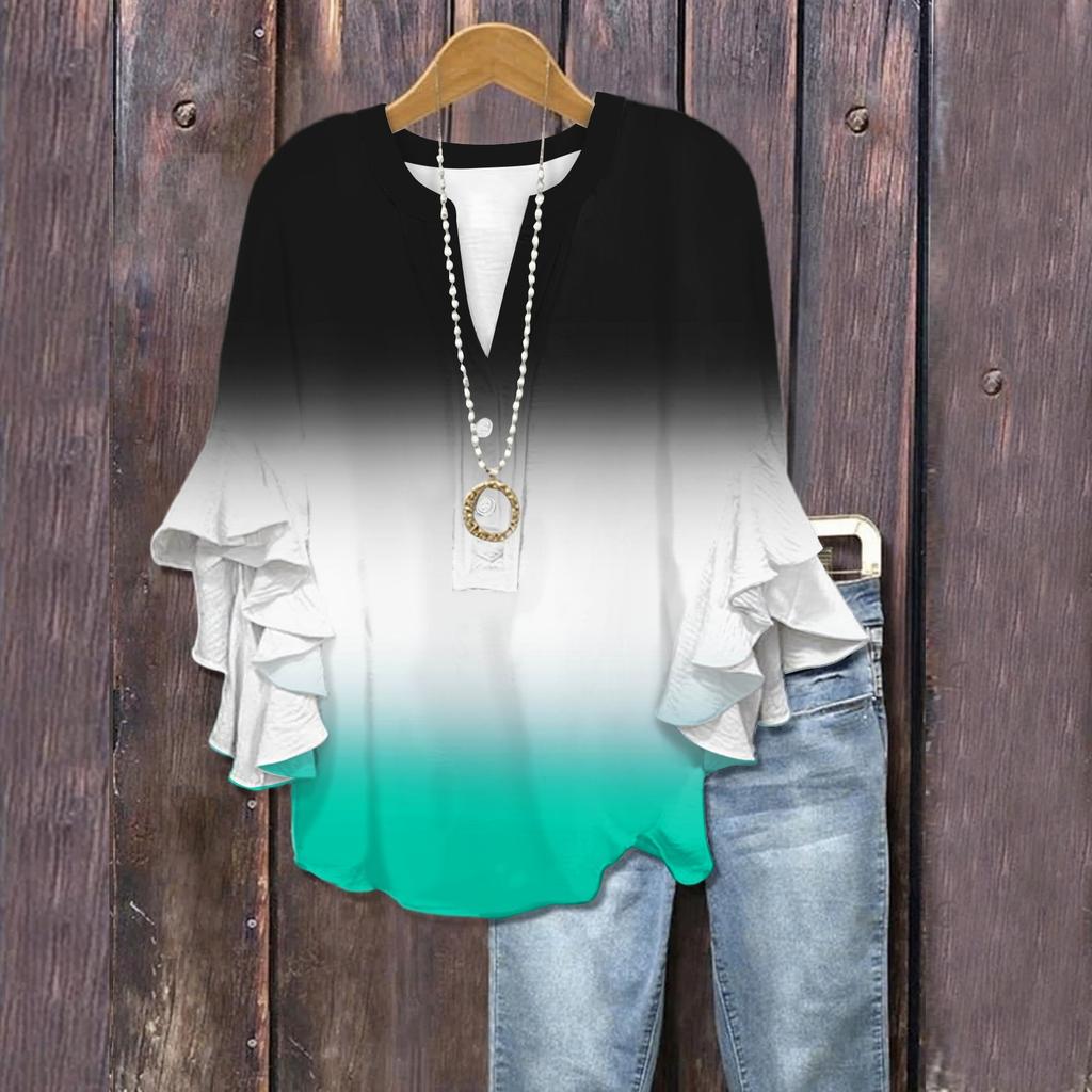 Summer Tops For Women Cute V Neck 3/4 Sleeve Blouses  Print Top Casual Shirts