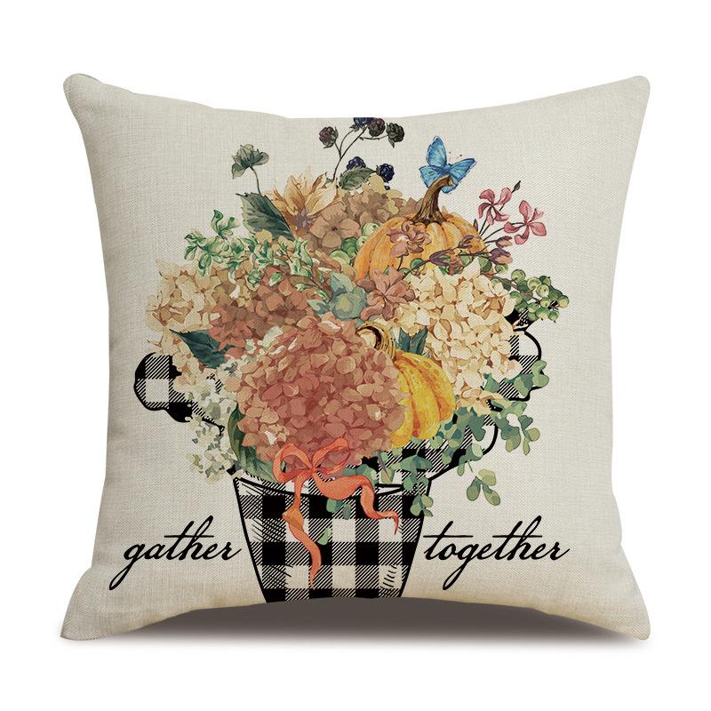 Thanksgiving Linen Pillowcase Autumn Pumpkin Print Pillow Cushion Cover