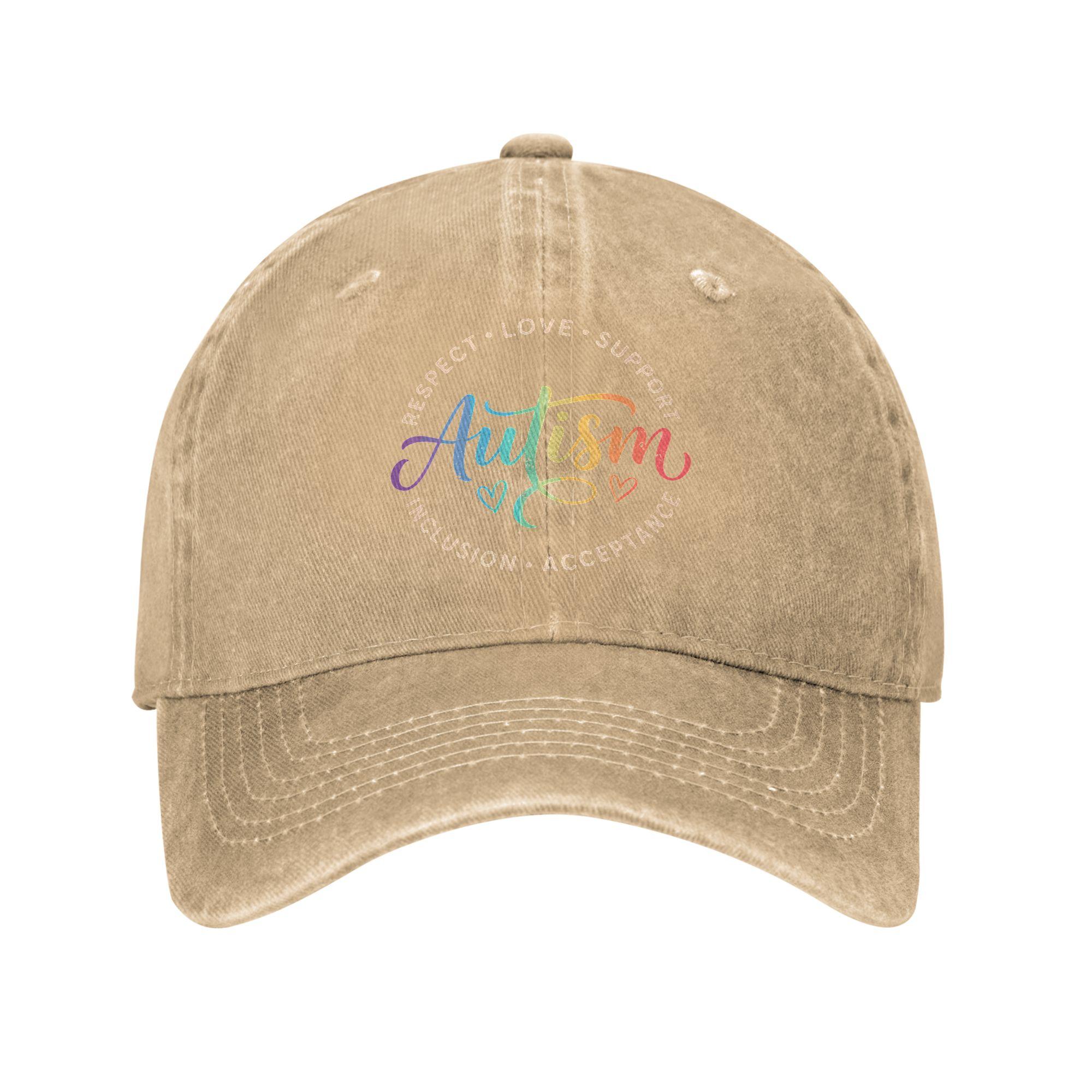 

Autism Awareness Respect Love Support Washed Baseball Cap Print Sun Trucker Hat Summer Women Men Tennis Skate Baseball Caps One Size хаки