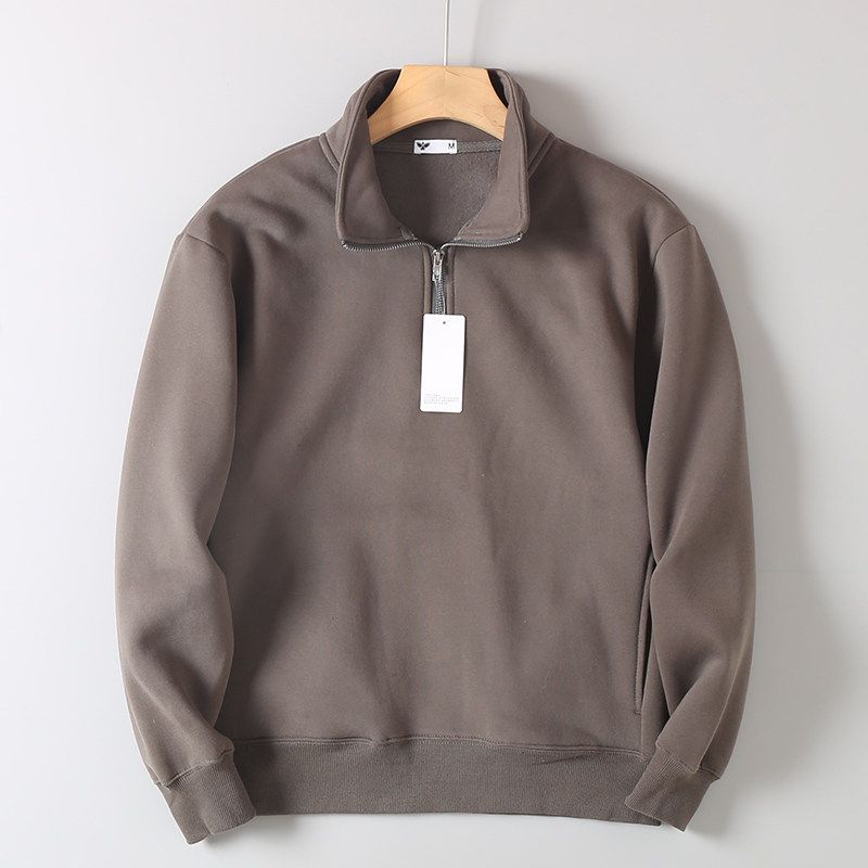 Export Orders Exported To Japan Loose Casual Stand Collar Half Zipper Fleece Hoodie Men's and Women's Autumn and Winter Fleece-lined Warm Outerwear