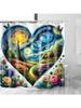Heart Shape Art Floral Shower Curtain Waterproof Fabric With Plant Pattern Bathroom Decorative Shower Curtain With Hook