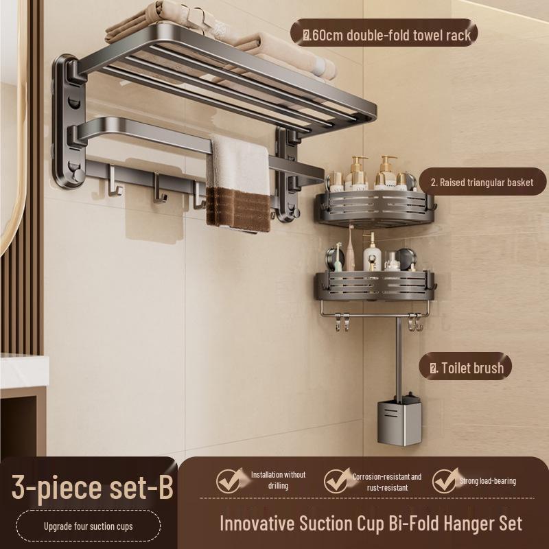Vier-Saugnapf-Stanzfreier Wandmontage-Klappbarer Badezimmer-Handtuchhalter & Ablage