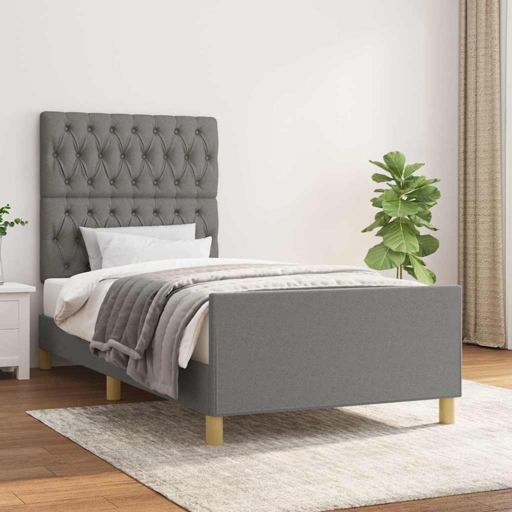 vidaXL Bed Frame Without Mattress Dark Grey 100x200 Cm Fabric