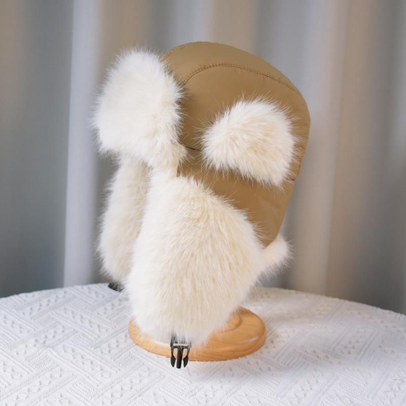 Women Autumn Winter Warm Thicken Ear Protector Hat Cold Fur Velvet Outdoor Bomber Cap Sweet Cute Lei Feng Hats