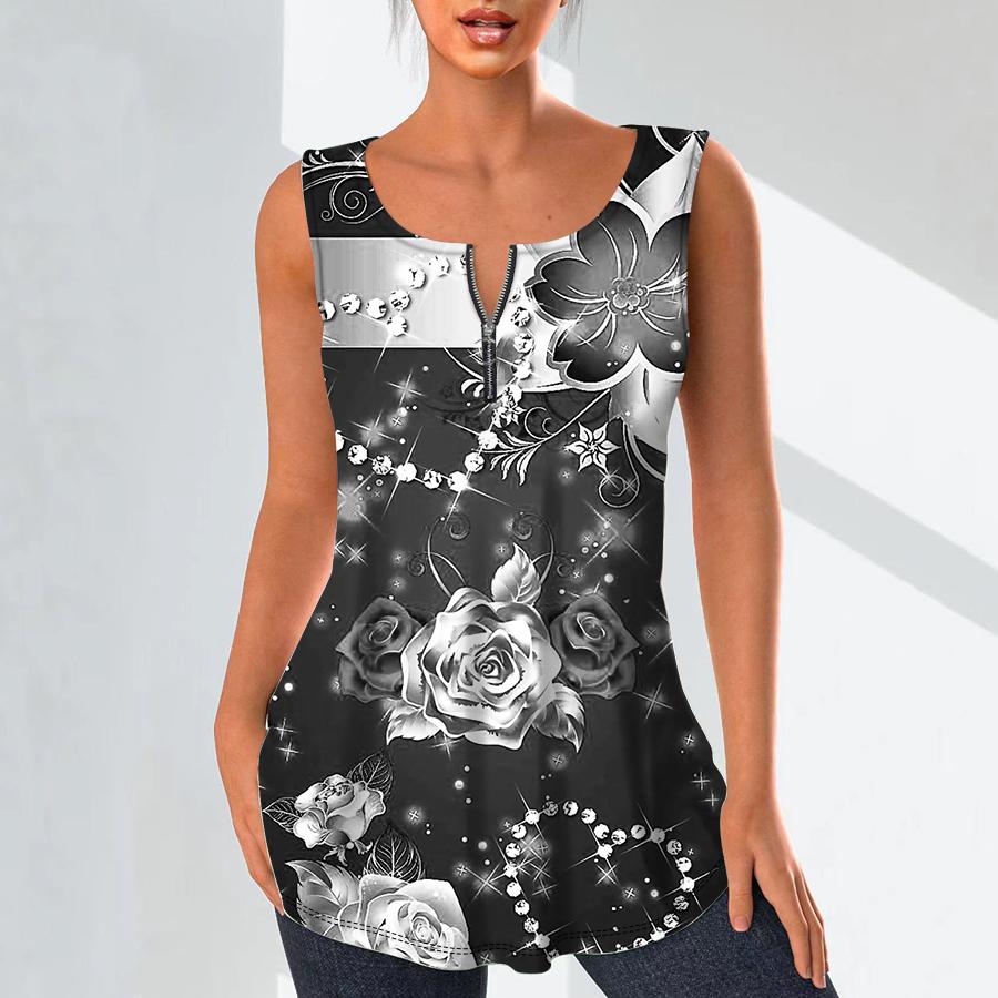 

Женские модные рубашки с v-образным вырезом, повседневные топы, футболка, женский жилет с 3D великолепным цветочным принтом, блузка без рукавов больших размеров, топы на бретелях 8XL серебряный
