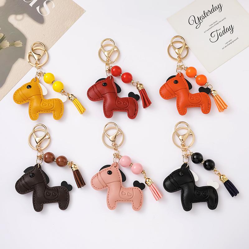 Cute Pony Keychain Creative Cartoon Leather Animal Pendant Keyring  Trendy Bag Charm Handbag Hanging Decoration Gifts
