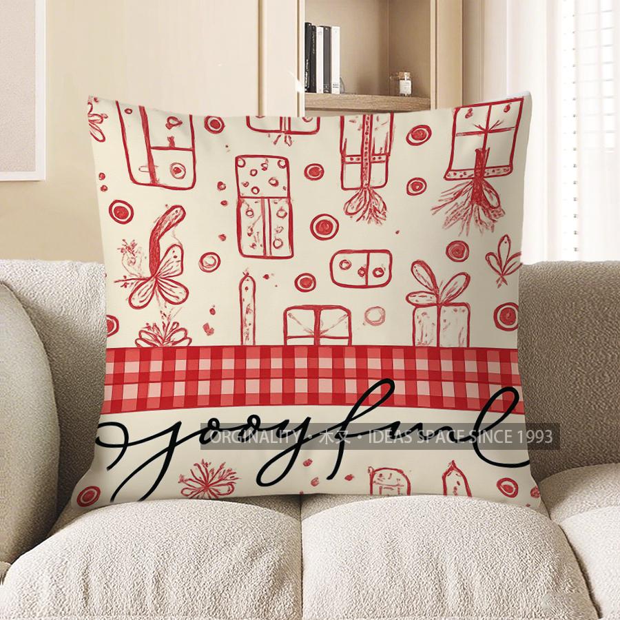 Home Decor Red Snowflakes Merid Christmas Pattern Pillow Pattern Cushion Cover Suitable For Sofa Bedroom Car Pillow Cover
