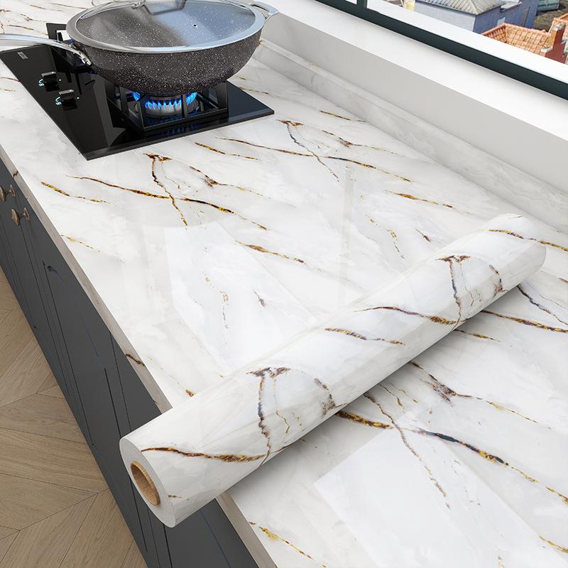 Tezgahlar ve Ocak Üstleri için Kalınlaştırılmış Su Geçirmez Yağa Dayanıklı Kendinden Yapışkanlı Mermer Mutfak Çıkartmaları