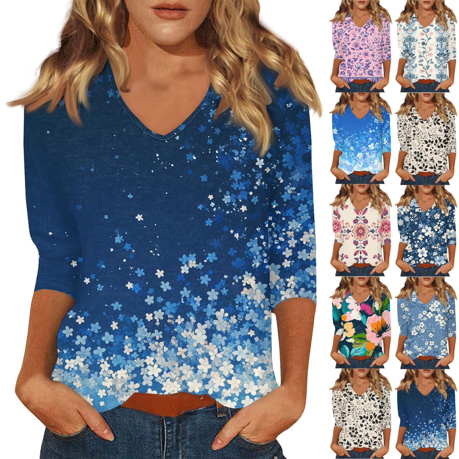 

Women s Casual And Fashionable V-Neck Floral Print Seven Quarter Sleeved Top Top XXL