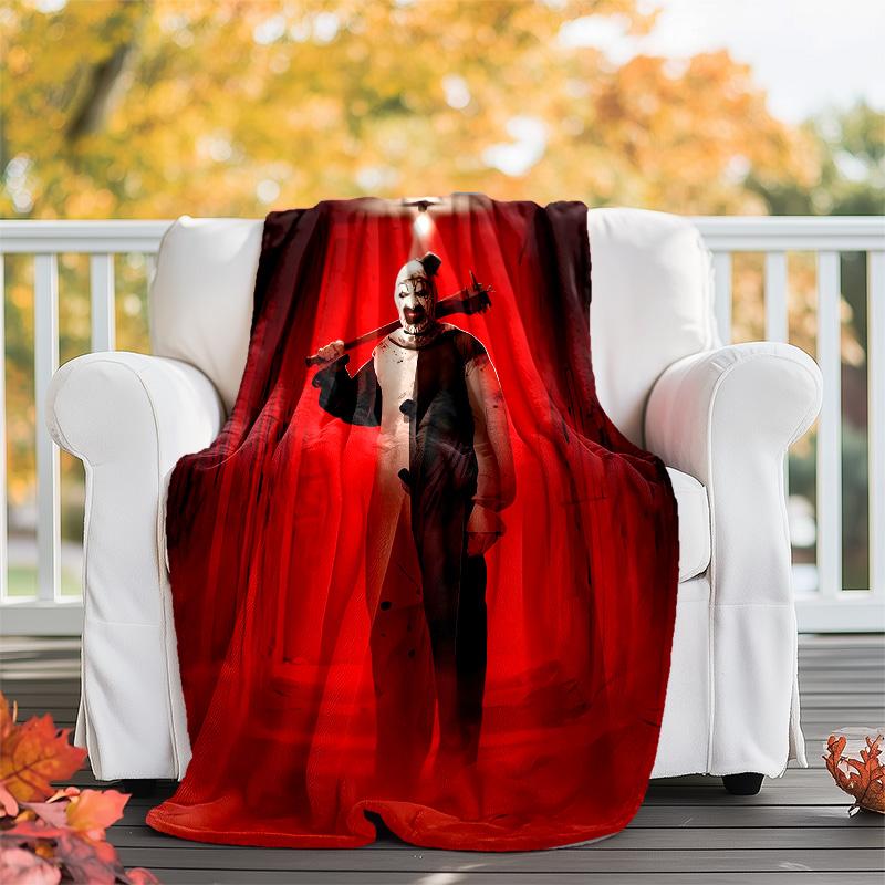 Art the Clown Terrifier printed throw blanket—lightweight,soft,warm;versatile blanket for all seasons—perfect as &air-conditioning throw,nap blanket
