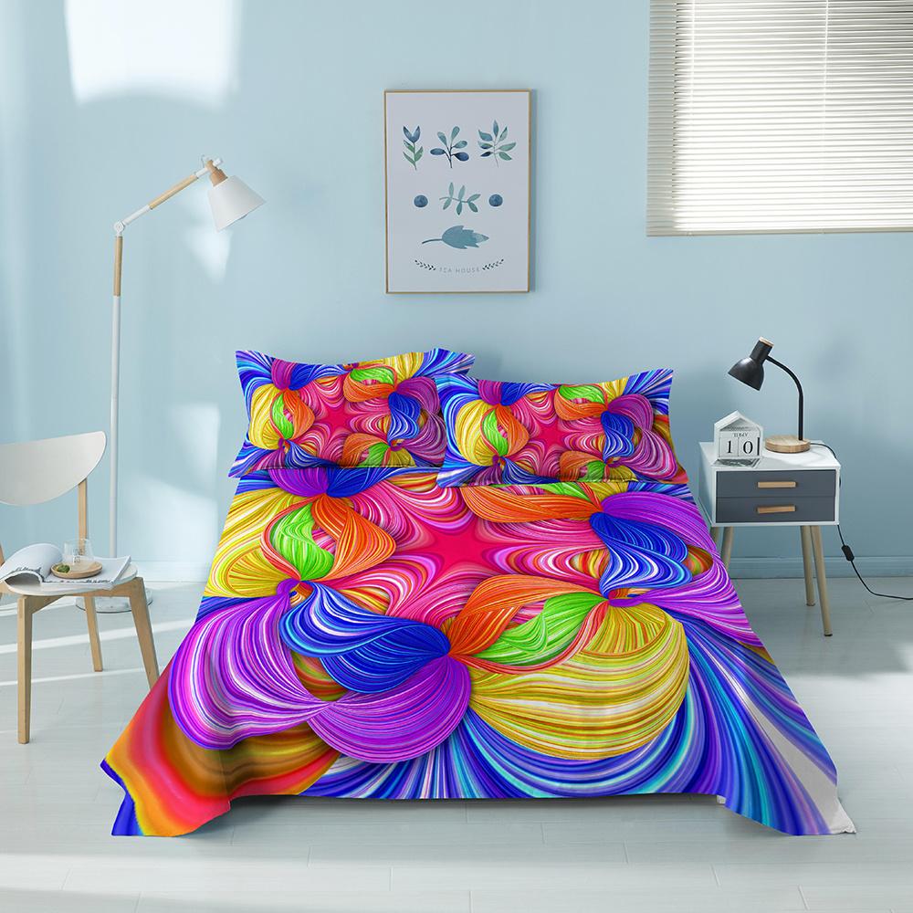 3D Printed Colorful Geometric Bed Sheet Set With Pillowcase Bed Flat Sheet King Queen Twin Single Size Sheet Home Decor