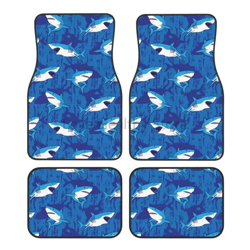 

Blue Shark Car Floor Mats Set of 4 Vehicle Front Rear Carpets Non-Slip Auto Foot Mats Car Accessories Universal Fit for Car SUV 4pcs