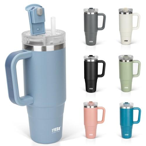 TYESO 0.9L Stainless Steel Tumbler with Straw and Handle, Vacuum Insulated, Double Walled, Wide Mouth, Large Capacity, Direct Drinking, for Girls and