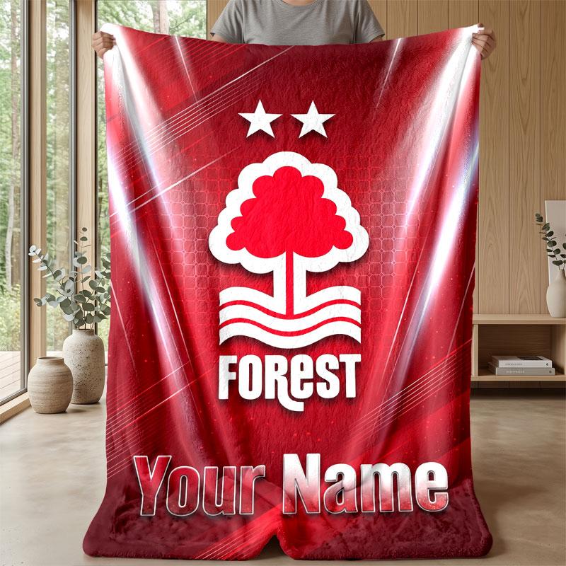 Coperta in Flanella Nottingham Forest FC con Testo Nome Personalizzato Logo Calcio Coperta in Pile Personalizzata Regalo Speciale per Divano Camera da Letto Casa