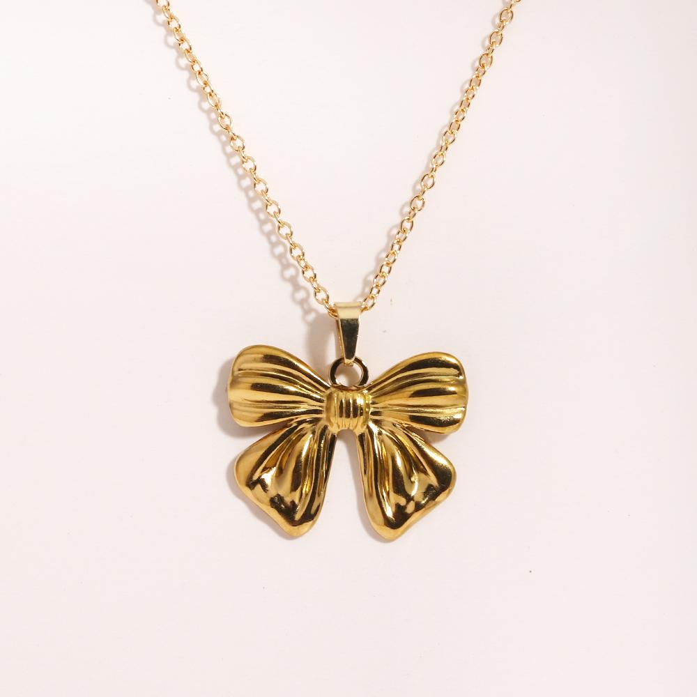 

New Arrival 18K Gold Plated Charm Necklace Stainless Steel Bow Pendant Necklace for Women Trendy Charm Jewelry Waterproof