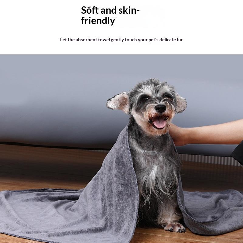 Heavy Absorbency Microfiber Pet Towel for Dogs Soft Embroidered Bath and Drying Towel After Swimming or Shampoo серый