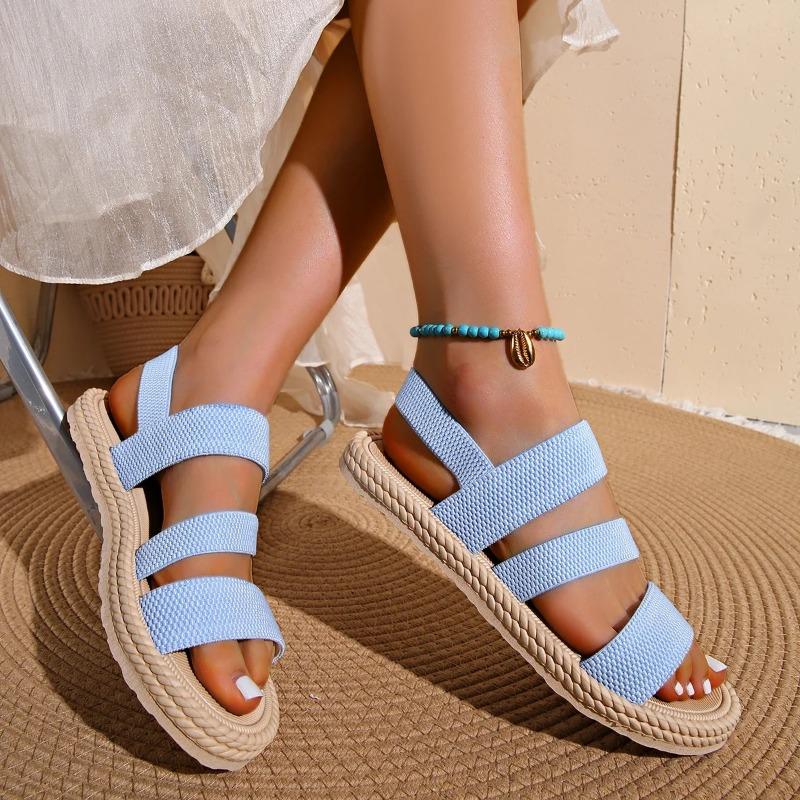Women Sandals Summer New Fashion Trend Anti-slip Sandals Women Wear-resistant Multi-color Matching Elastic Flat Shoes for Woman